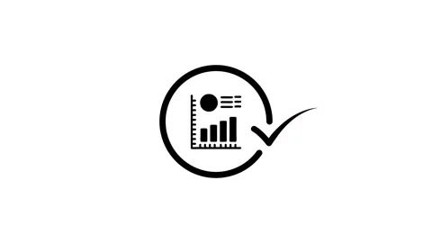 Minimalist black animated icon of bar chart and checkmark representing data.. Stock Footage 346497198