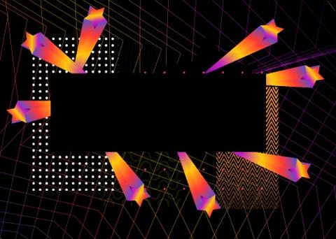 Minimalist black background with colored lines and abstract shapes. Vector lu Stock Illustration
