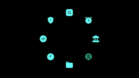 Minimalist Black Background Icons for Technology and Security Themes 库存影片 339187689