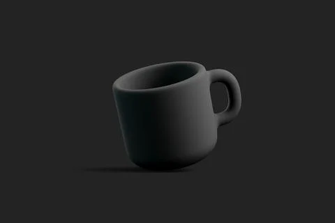 Minimalist black ceramic mug floating on dark background Stock Illustration