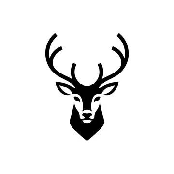 Minimalist black deer head icon featuring sharp antler details for modern c.. Stock Illustration
