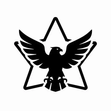 Minimalist Black Eagle Silhouette with Outspread Wings and Star Geometric I.. Illustrazione stock