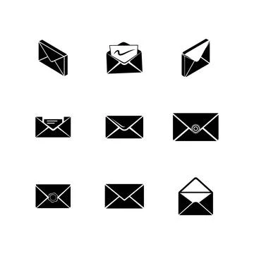Minimalist Black Envelope Icon Collection - Postal and Mail Vector Silhouettes Ilustração Stock