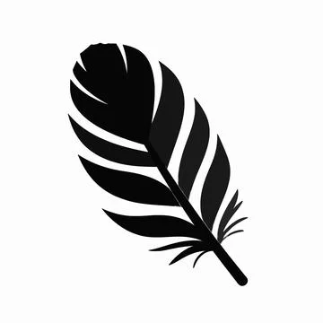 Minimalist black feather icon, flat vector illustration of a single elegant.. Illustrazione stock