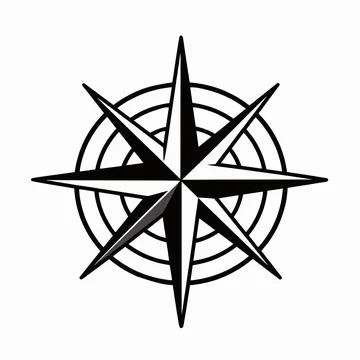 Minimalist Black Flat Vector Illustration of a Single Norse Vegvisir Runic .. Illustrazione stock