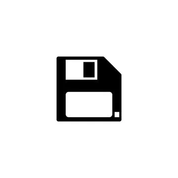 Minimalist black floppy disk icon for data storage and retro computing Stock Illustration