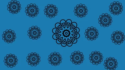 Minimalist Black Floral Mandala Patterns on Solid Blue Background Stock Footage 344875501
