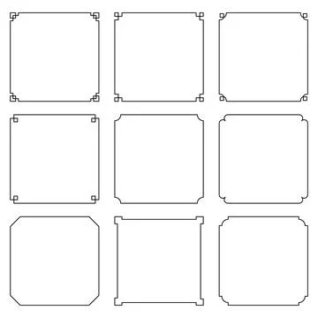Minimalist black frame vector set. Simple geometric linear borders for mode.. Stock Illustration