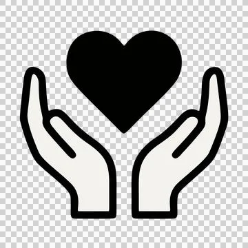 Minimalist Black Heart Shape Held Gently Between Two Open Hands Outline Icon Stock Illustration