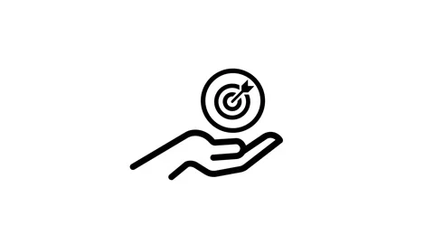 Minimalist black icon of dartboard target appearing on palm of hand sign. Stock-Footage 337443829