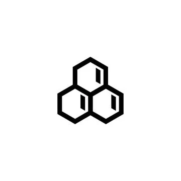 Minimalist black icon of three interconnected hexagons. Abstract geometric de Illustrazione stock