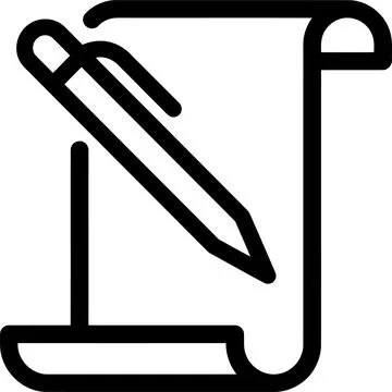 Minimalist black line icon representing a pen writing on a document sheet f.. Stock Illustration