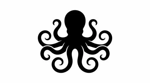 Minimalist Black Octopus Silhouette Stock Illustration