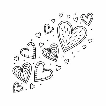 Minimalist black outline vector of assorted decorative doodle hearts isolated on Illustrazione stock