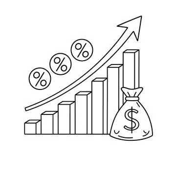 Minimalist black outline vector featuring rising statistics graph growth arrow p Stock Illustration