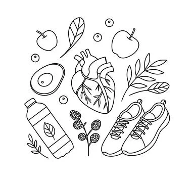 Minimalist black outline vector set of human heart anatomical diagram with runni Stock Illustration