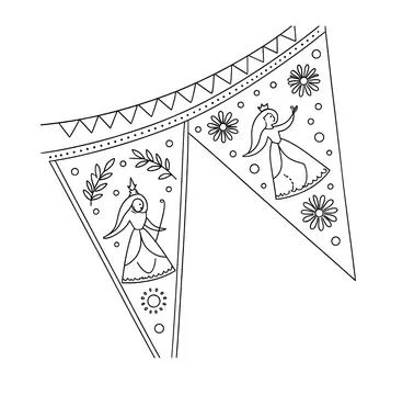 Minimalist black outline vector of two triangular garland flags featuring prince Stock Illustration