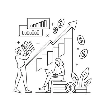 Minimalist black outline vector of upward financial arrow, bar chart widget, par Stock Illustration
