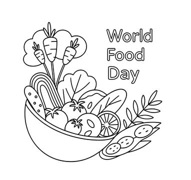 Minimalist black outline vector of World Food Day typography with fresh produce 库存插图