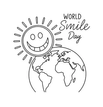 Minimalist black outline vector of World Smile Day lettering with smiling sun ma Stock Illustration