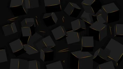 Minimalist black sci-fi background, black cubes with golden edges. Stock Illustration