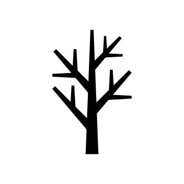 Minimalist black silhouette featuring bare leafless tree isolated on pure w.. Stock Illustration