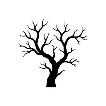Minimalist black silhouette featuring a bare leafless tree isolated on pure.. Stock Illustration