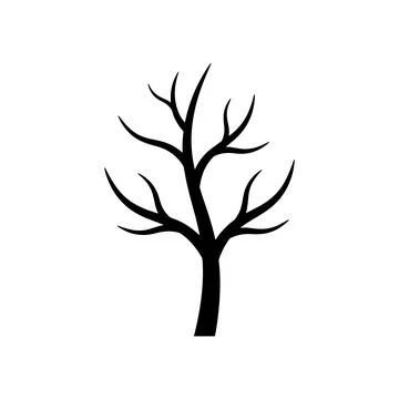 Minimalist black silhouette featuring a leafless tree isolated against a so.. Stock Illustration