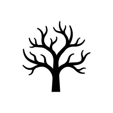 Minimalist black silhouette leafless tree isolated graphic design element f.. Stock Illustration