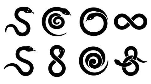 Minimalist black snake silhouette vector icon set for design projects Stock Illustration