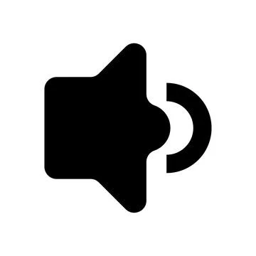 Minimalist black speaker icon with a single rounded sound wave. This simple.. Stock Illustration