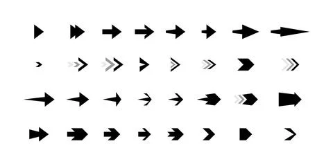 Minimalist black vector icon arrows. Double arrows and thick pointers. Set .. Illustrazione stock