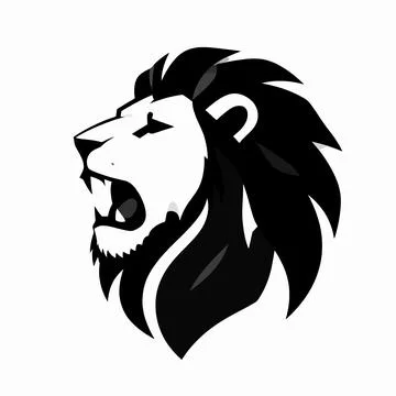 Minimalist Black Vector Illustration of a Single Roaring Lion Head Profile .. 库存插图
