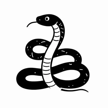 Minimalist black white flat vector illustration of a single coiled snake ta.. Stock Illustration