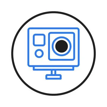 A Minimalist Blue Action Camera Icon Encapsulated Within a Circular Frame D.. Illustrazione stock