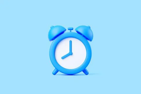 Minimalist Blue Alarm Clock on Solid Light Blue Background Stock Illustration