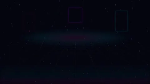 Minimalist blue and red rectangle outline frames on a dark empty background 库存影片 335149772