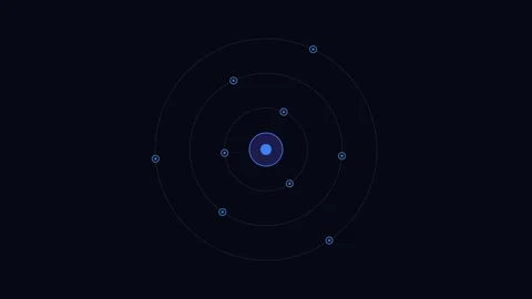 Minimalist blue atomic structure model against a deep black background Video stock 338310299