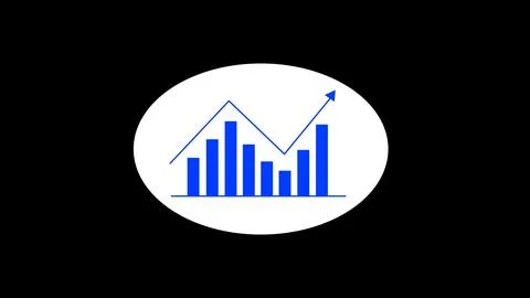 Minimalist blue bar graph inside white oval frame on black background showi.. Stock Illustration