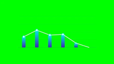 A minimalist blue bar graph showing a downward trend on a bright green screen Stock Footage 340266193