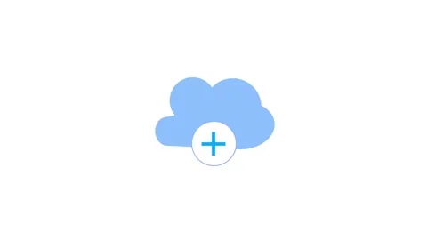 Minimalist blue cloud icon with a plus sign isolated animated on a white ba.. Stock Footage 258880479