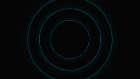 Minimalist blue concentric circles glowing on a deep solid black background Stock Footage 339617538