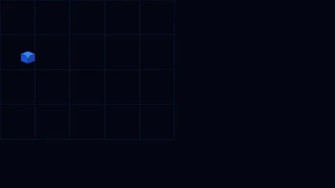 Minimalist blue cubes positioned on a dark grid for abstract visual design Stock Footage 338311193