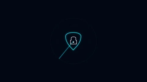 Minimalist blue digital shield icon with a white padlock on black background Видео 336263405