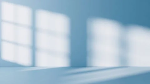 Minimalist blue empty room with window shadow motion and sunlight on wall. Stock Footage 332317297