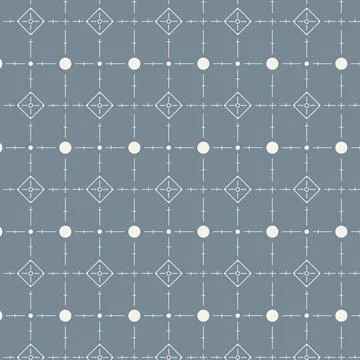 Minimalist Blue Geomatics Seamless Pattern with Diamond Icons and Technical.. Stock Illustration