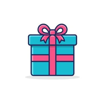 A minimalist blue gift box with pink ribbon flat illustration, a neat bow f.. Stock Illustration