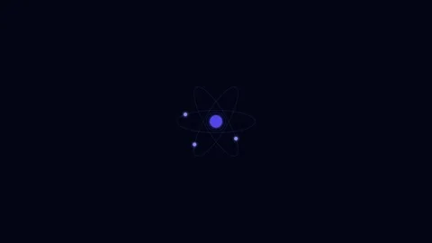 Minimalist blue glowing atom model isolated on a solid black background 動画素材 338310559