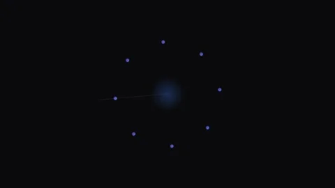 Minimalist blue glowing atom model isolated on a solid black background Stock Footage 339617277