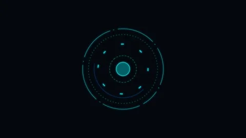 Minimalist blue glowing circular digital interface element on black backgroun Stock Footage 338309741
